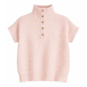 FRNCH Paris Meggy MS21-71 Pale Rose Pink Scalloped Short Sleeve Sweater L NWT